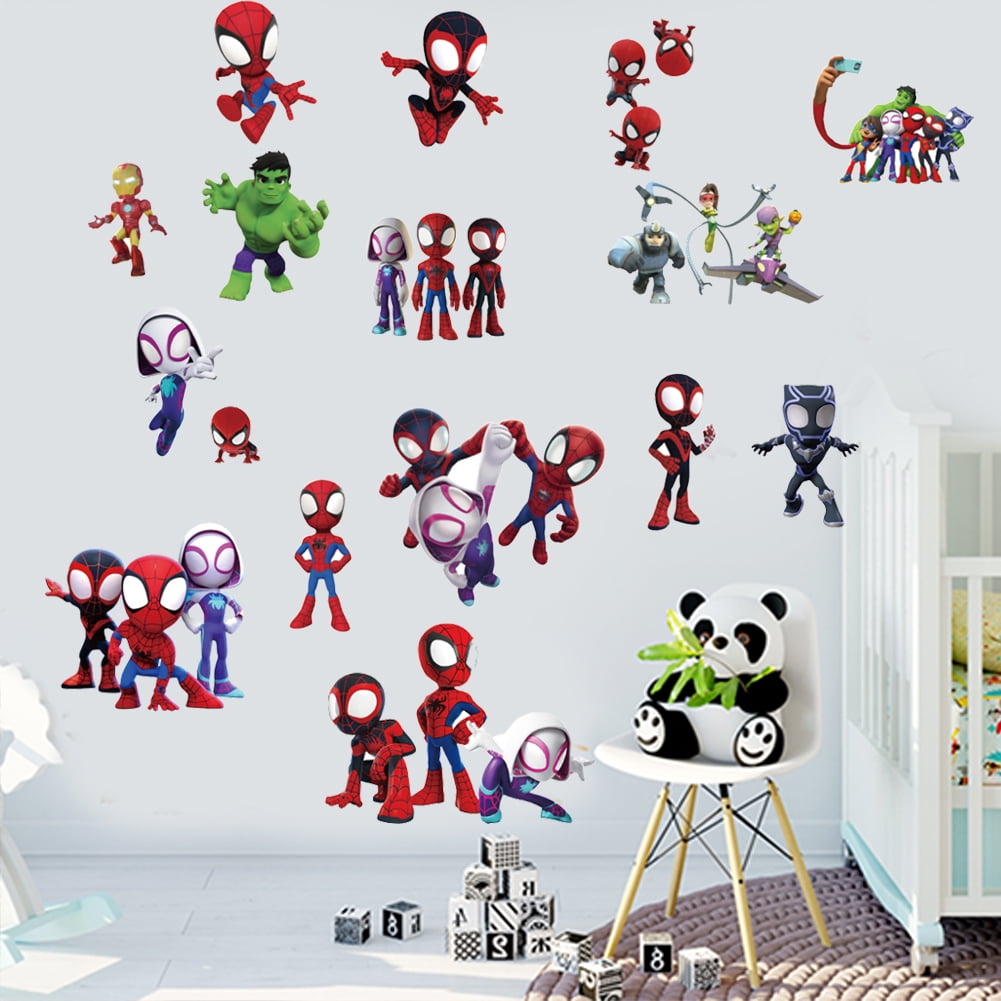 Spiderman Wall Stickers for Boys, Cartoon Character Stickers for Kids Room, 16 PCS PVC DIY Removable Stickers for Baby Kids Nursery Girls Bedroom Living Room Playroom Wall Decoration